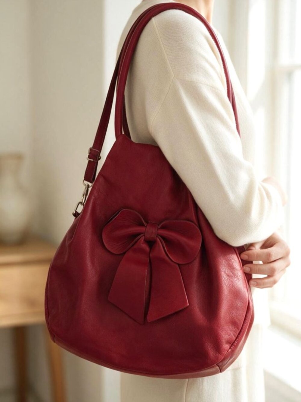 Borse in Pelle red leather purse with bow